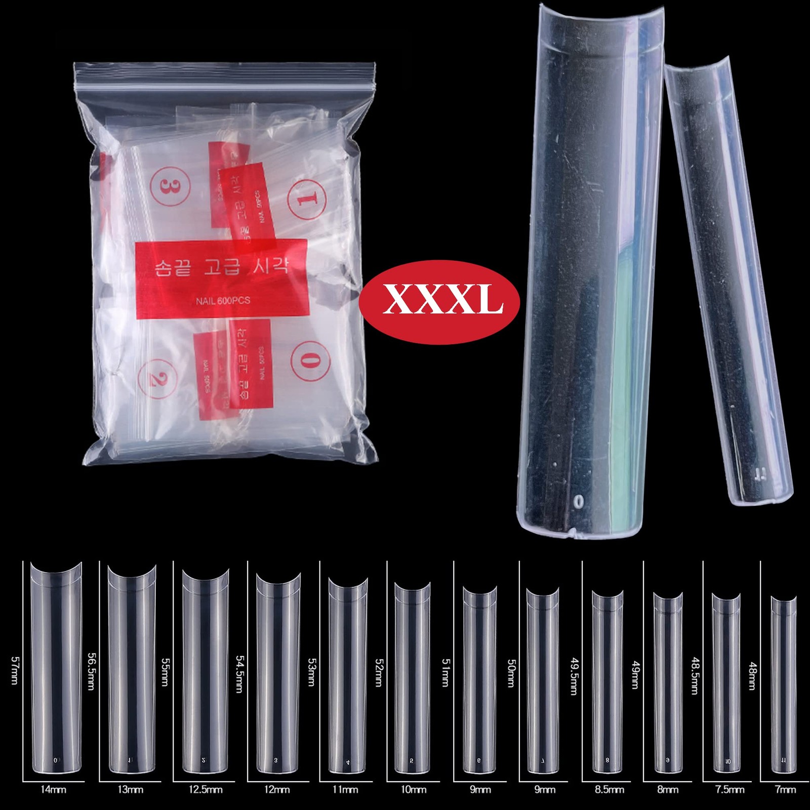 600pcs XXXL Clear Square Nail Tips Extra Long 3XL Half Cover Straight Square …