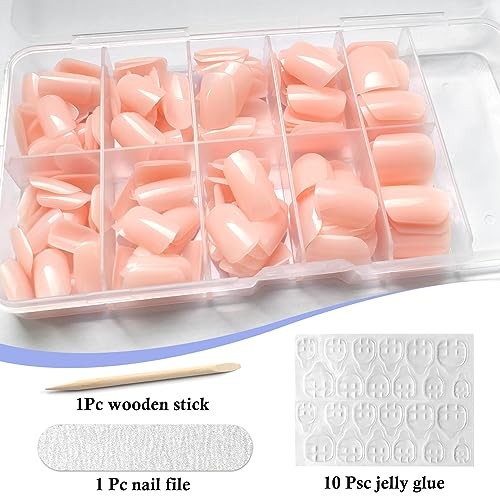 Short Press on Nails 240pc Glossy Press on Nails Short Square Round Point Nude