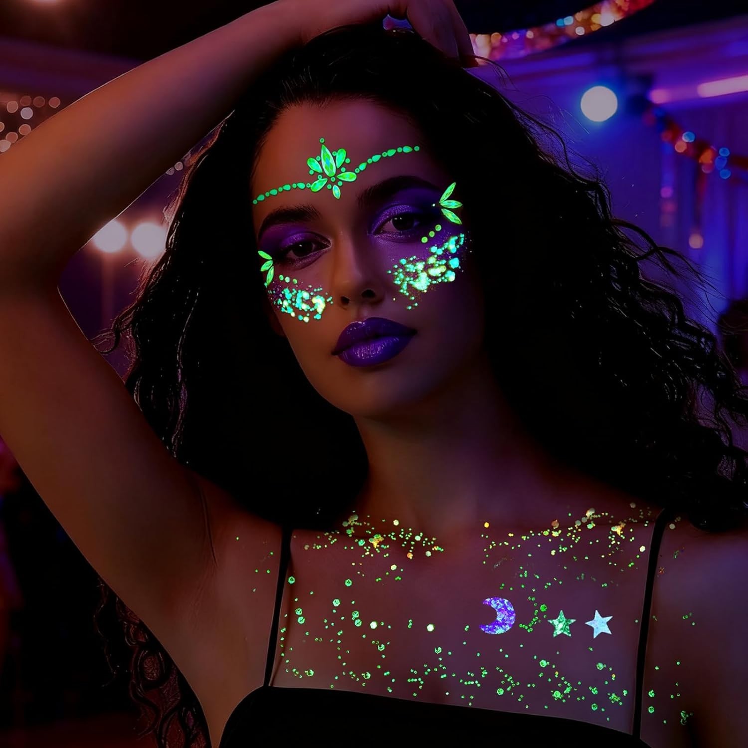 Glow in The Dark Face Glitter Hair Body Glitter Gel Face Jewels Stick On for …