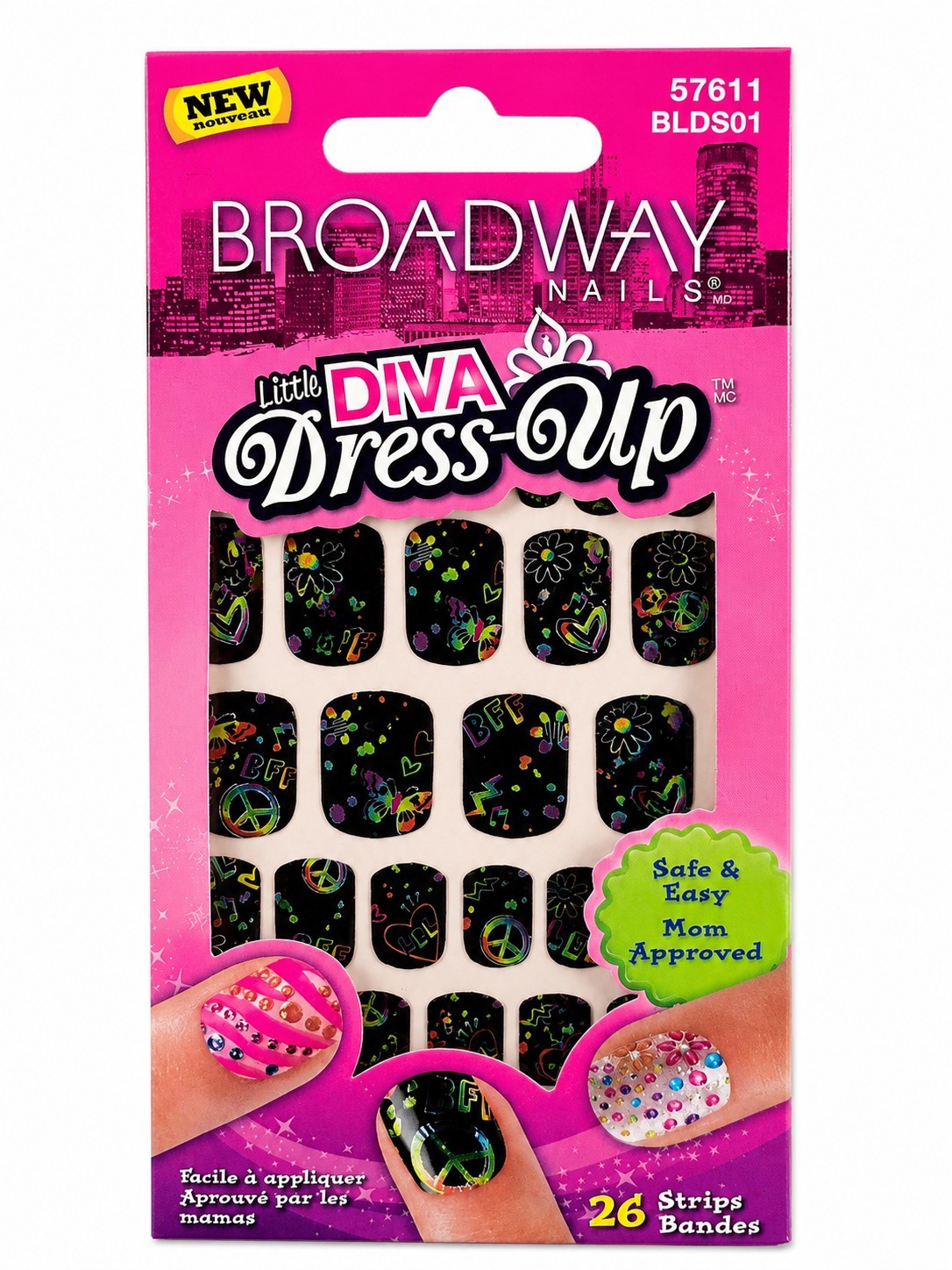 Broadway Little Diva Dress Up Nail Strips BLDS01 BFF Peace Sign 26 Strips New