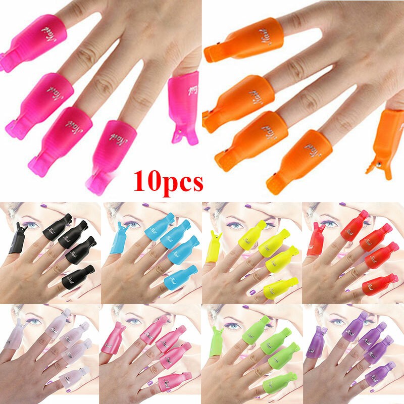 10Pcs Silicone UV Gel Polish Remover Wraps Soak Off Cap Clip Nail Art Tool US✔
