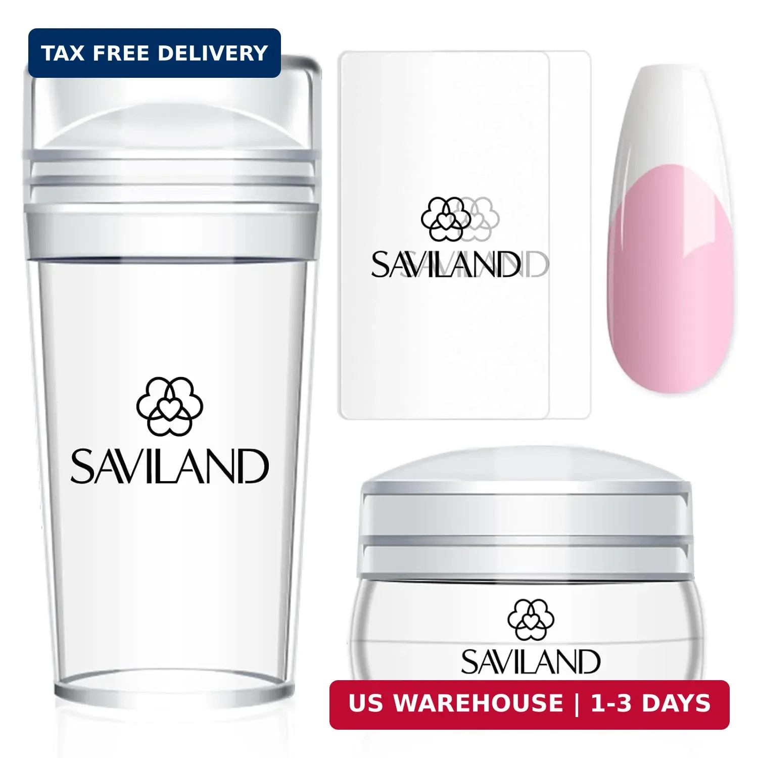 Saviland French Tip Nail Stamp: 4PCS Nail Art Stamper Kit Clear Silicone Nails S