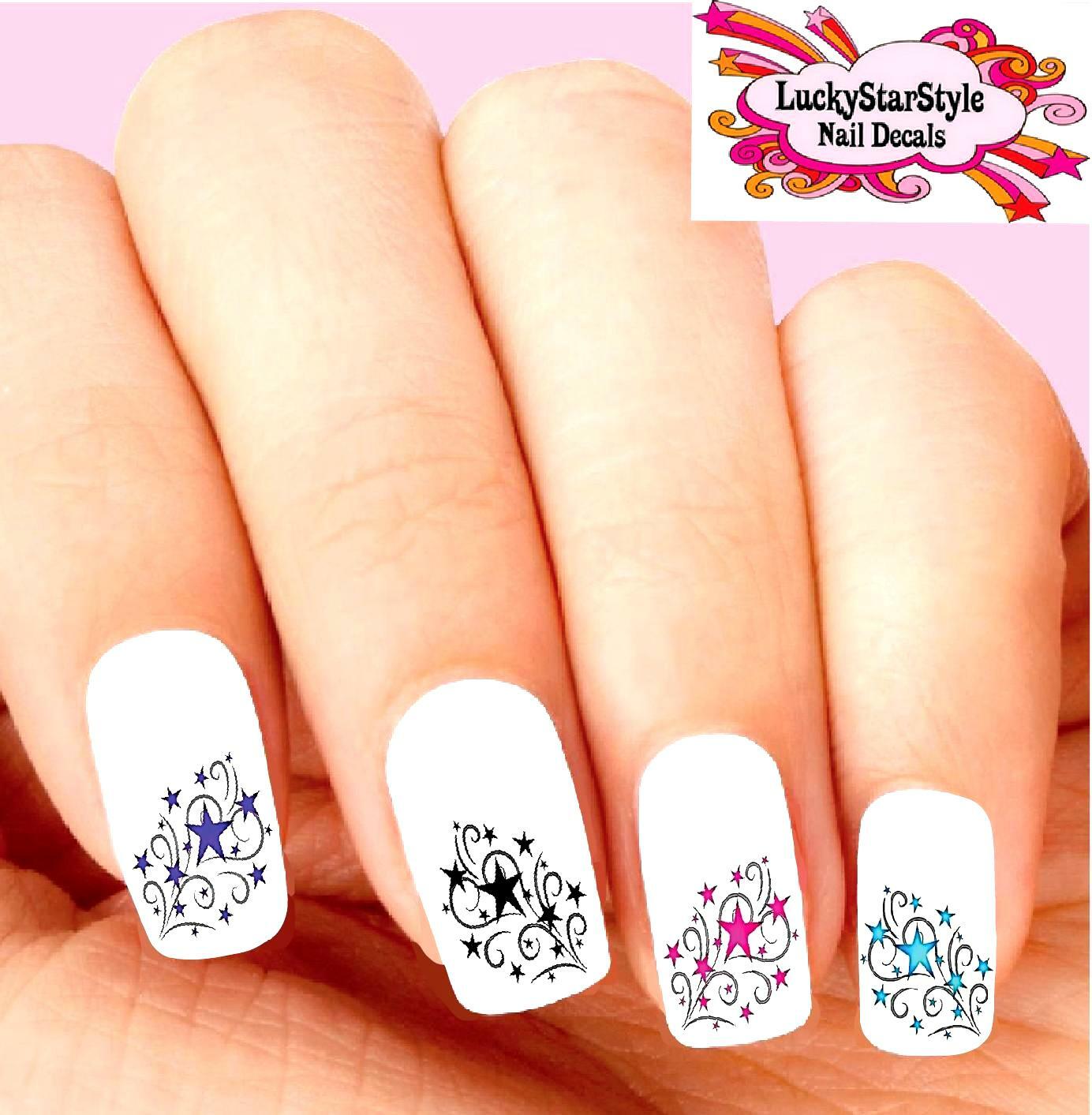 Waterslide Nail Decals Art Set of 20 – Stars with Swirls & Scrolls Assorted