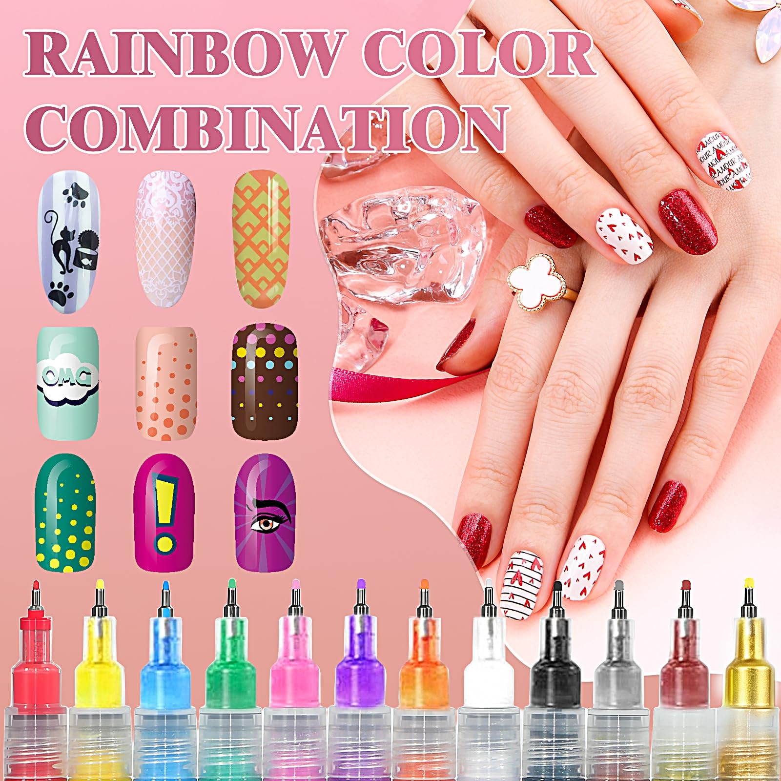 12 Color Nail Art Pens Fine Tip Acrylic Polish Liner Brush Quick Dry