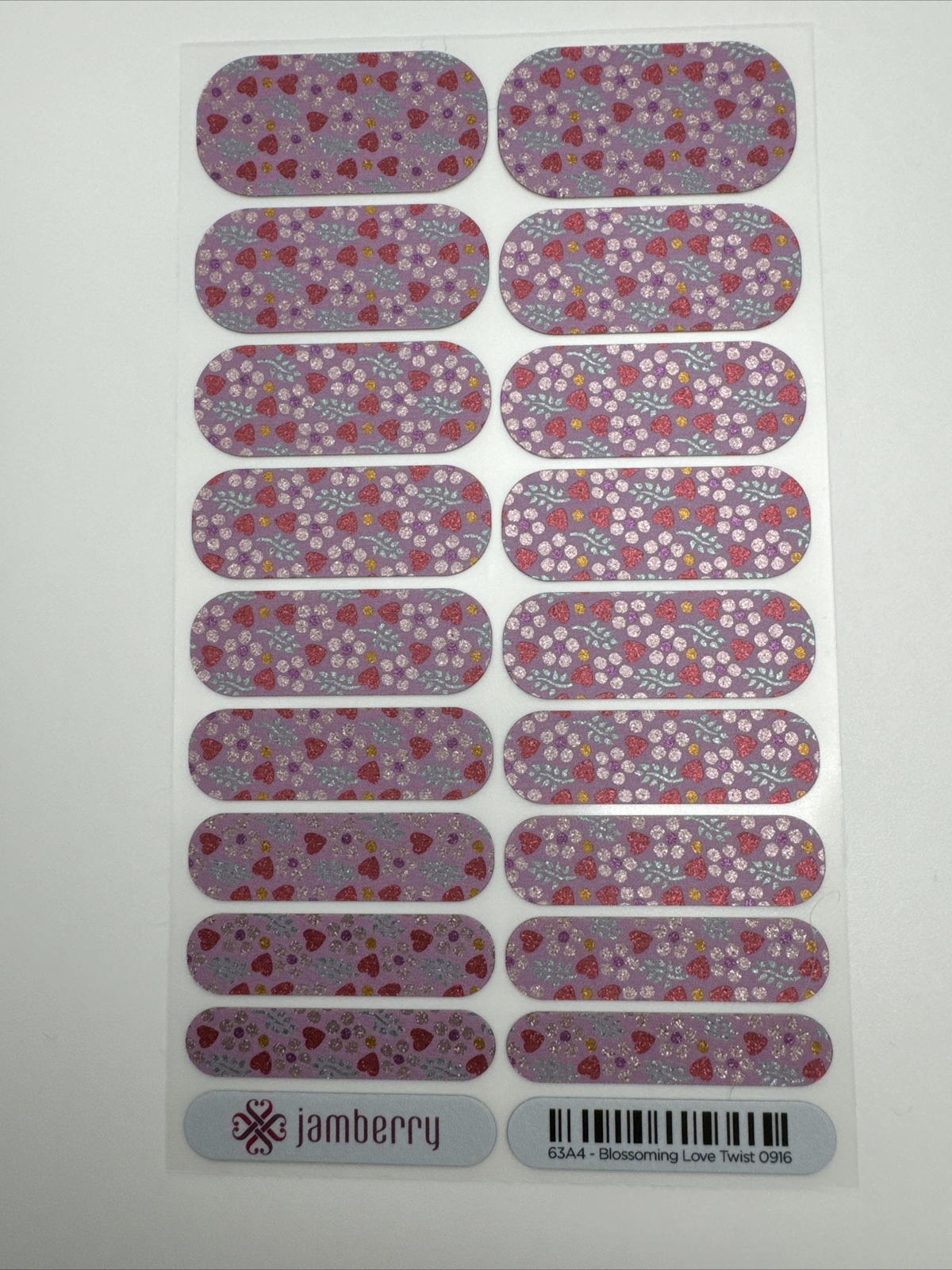 Jamberry Nail Wraps Blossoming Love Twist Full Sheet (floral/flowers/glitter/spa