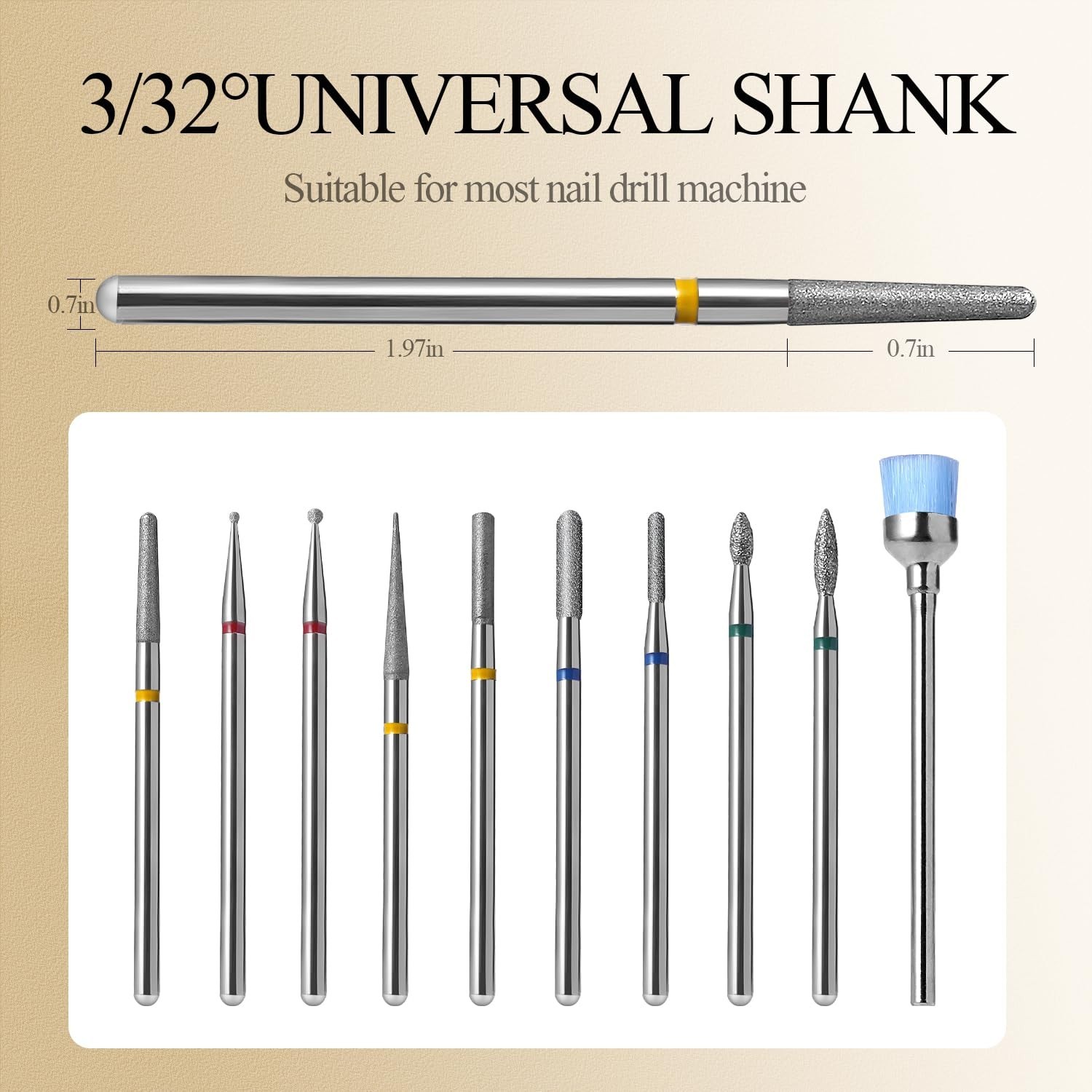 Diamond Nail Drill Bits Set 10Pcs – Safety Cuticle Bit for Beginners, 3/32 In…