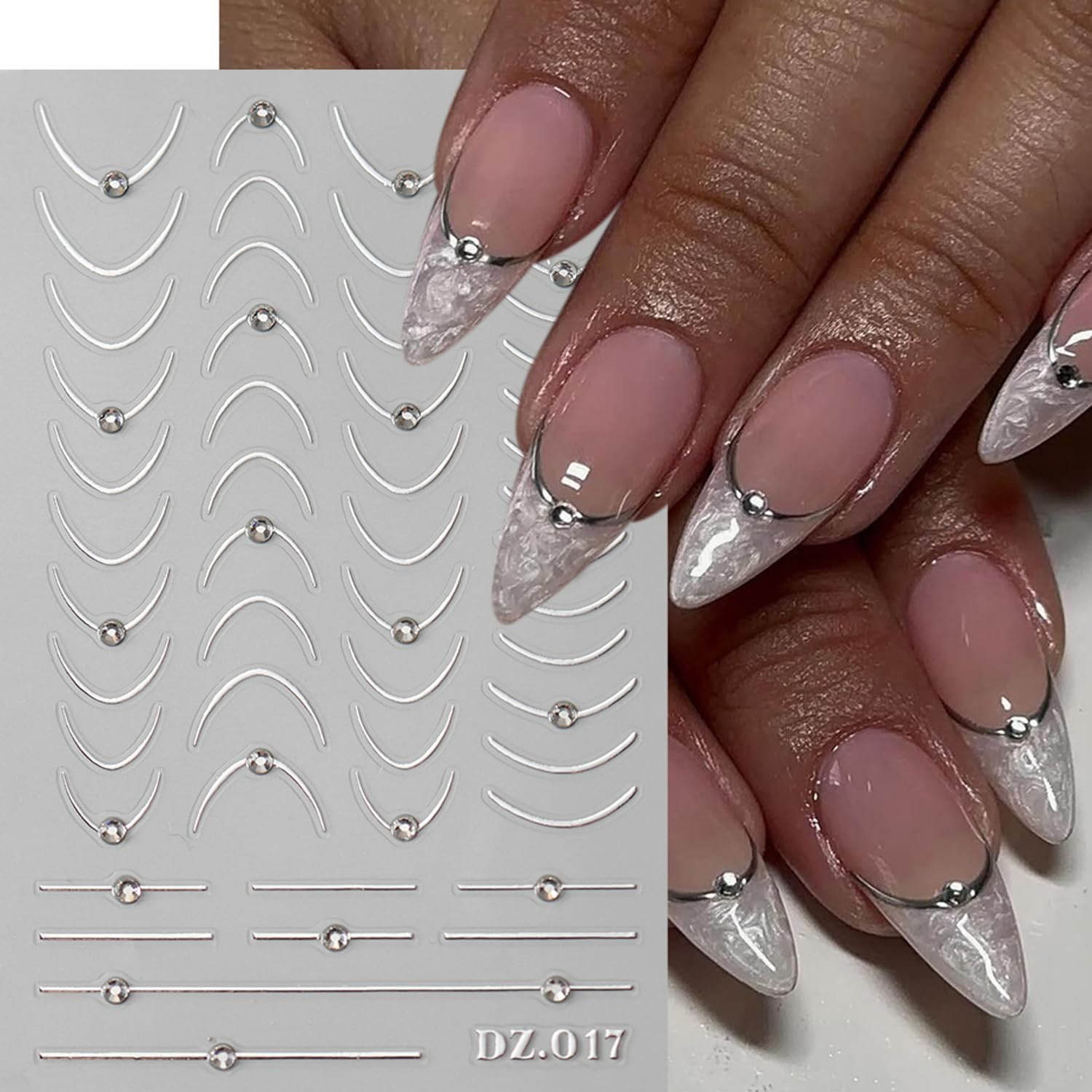 8PCS Line Nail Art Sticker Gold Silver Foil Nail Stickers Nail Art Supplies 3D M
