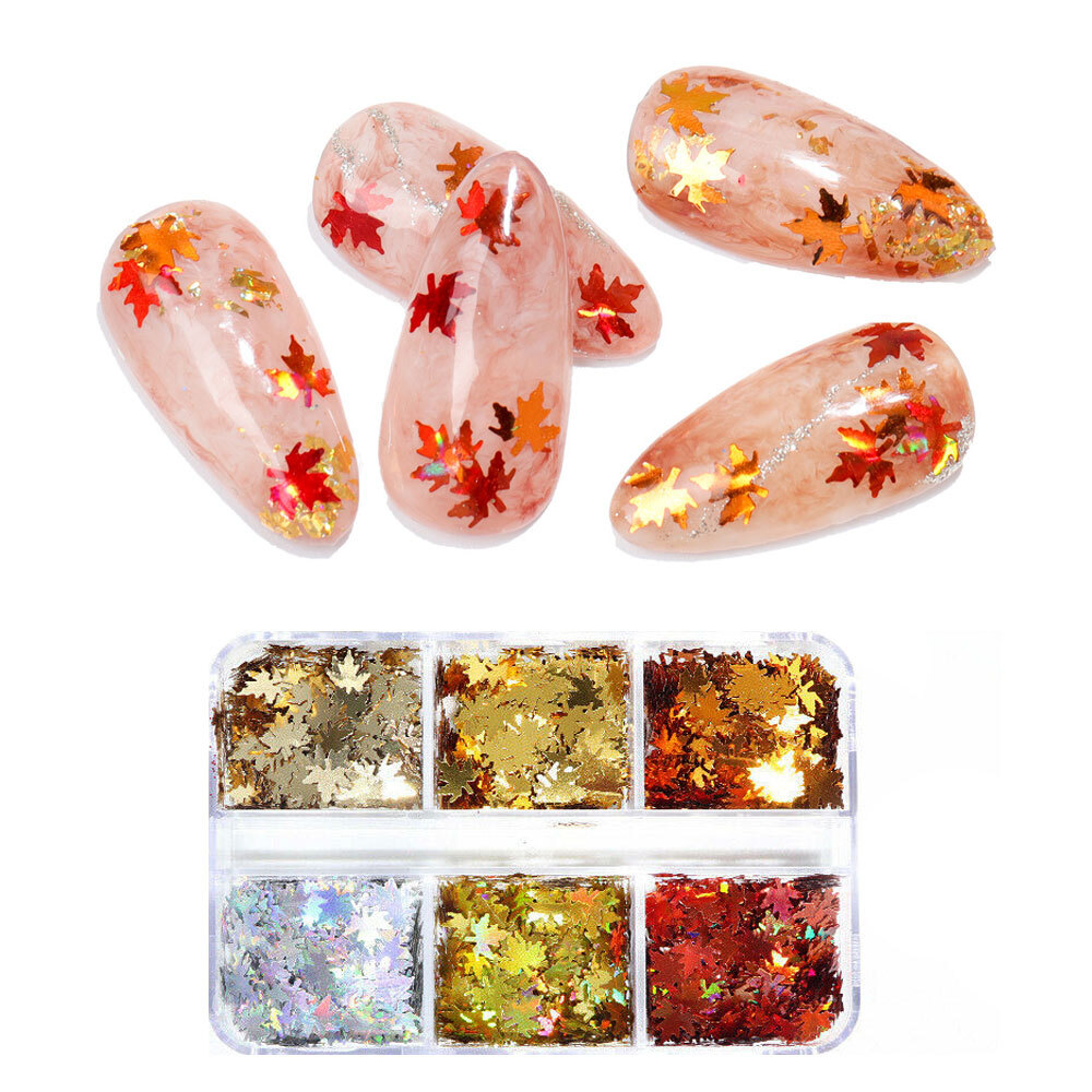 Autumn Maple Leaf Nail Art-Glitter Sequins Flakes Nails Stickers Decoration Tip