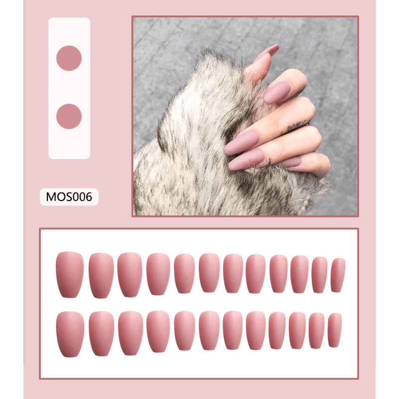 48pcs Almond Press on Nails, Dusty Pink Matte Solid Casual Elegant Nails