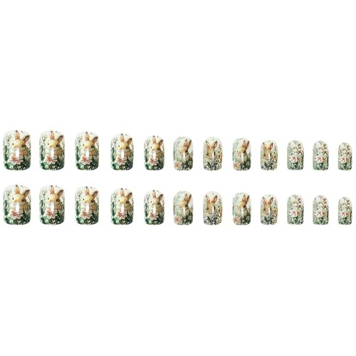 SINSEN Flower Press on Nails Short, Square Shape Spring Fake Nails, Embossed