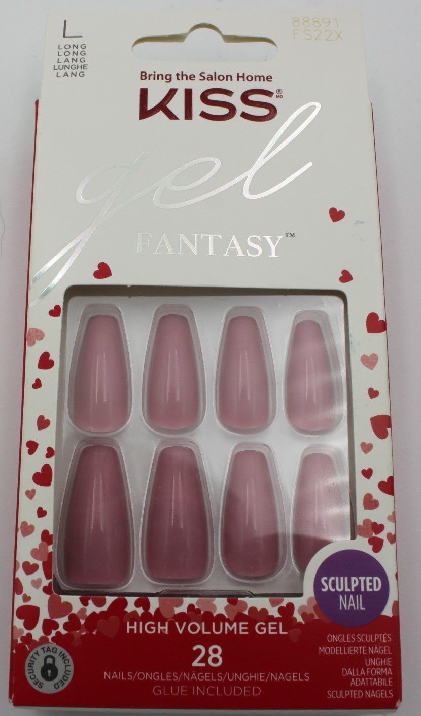 KISS Gel Fantasy Glue On Nails Long Pink Sculpted High Volume 28 Pack Sealed