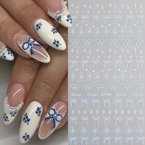 Nail Art Stickers Valentines Nail Decals 3D Self Adhesive Black Blue Pink Bow