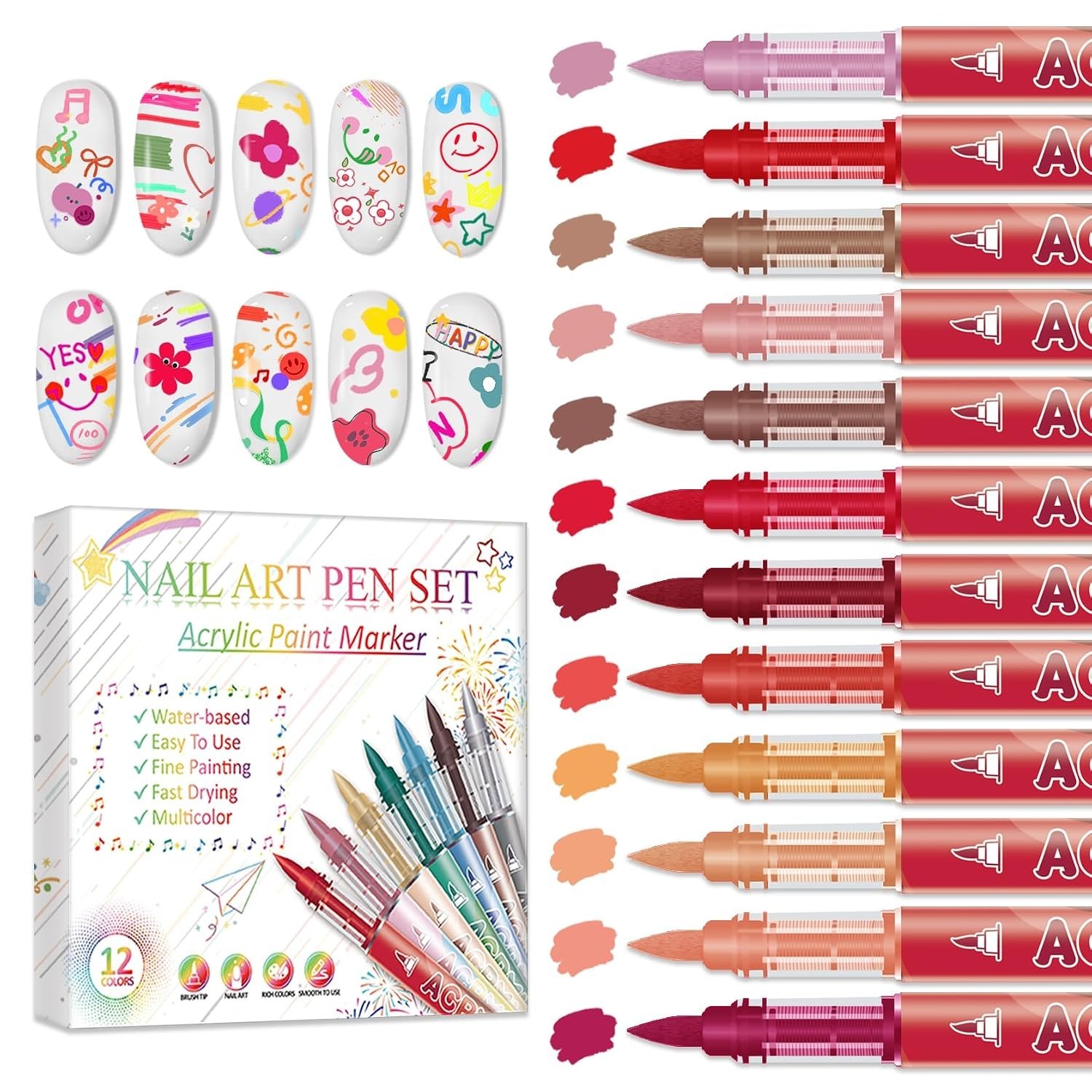 Vibrant Acrylic Nail Art Pens Set – Easy Application & Waterproof Formula