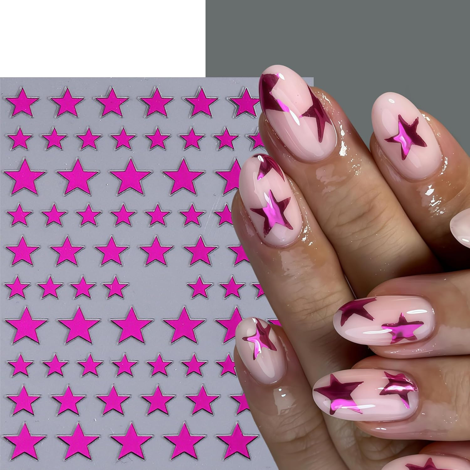 10 Sheets Y2K Star Nail Art Stickers 4Th of July Nail Decals Gold Silver Black W