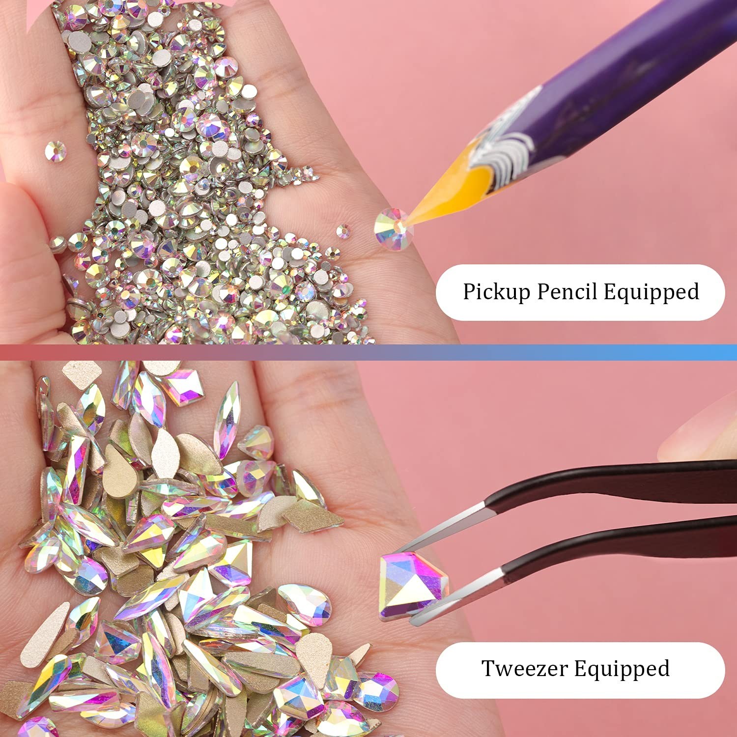 Multi Shapes 3D Glass AB Crystal Nail Art Rhinestones Kit with Flatback Round…