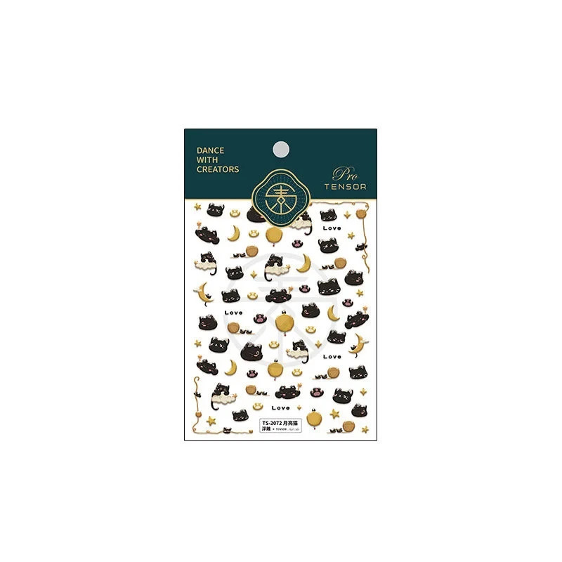 Moonlit Cat Nail Stickers – Black Cats, Moons & Stars Nail Decals (187)
