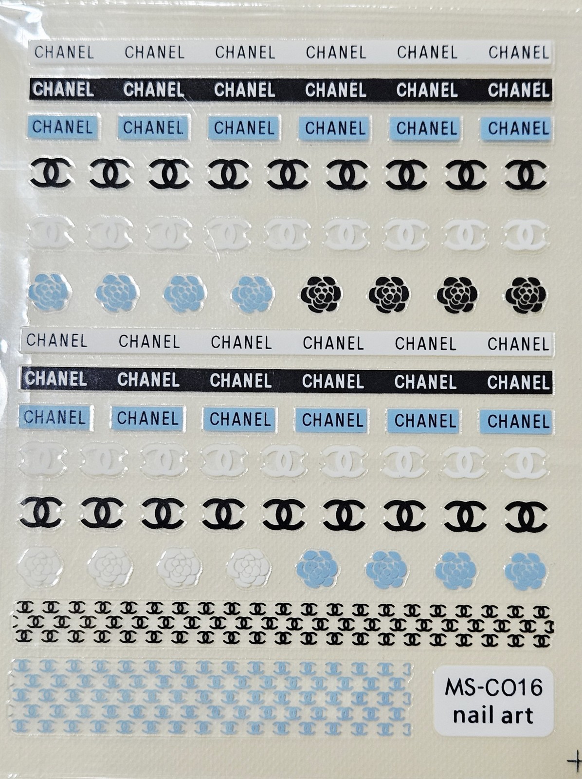 NWT NAIL ART DESIGN SELF-SEAL STICKERS SOLID BLACK, WHITE & BLUE!