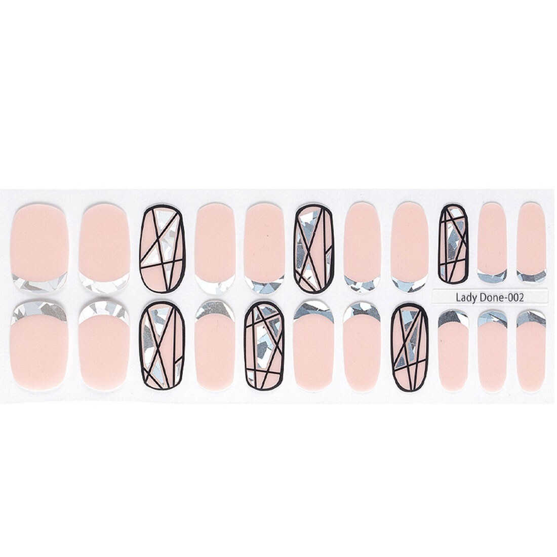 Nude Silver Hologram Nail Decals Korean Black Line Daily Design Beauty Point