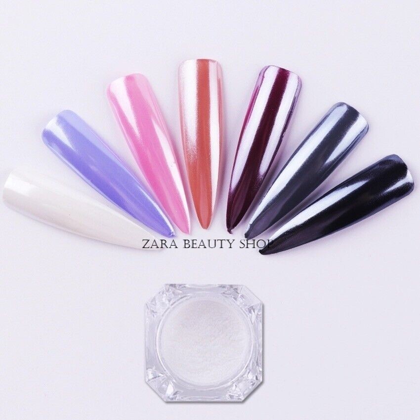 WHITE CHROME POWDER Pigment Pearl Nails Nail Art Crystal Shiny Dust Glazed Donut