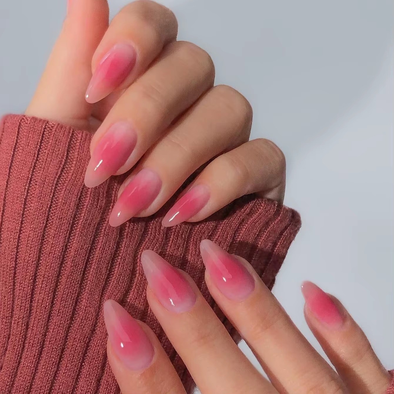 24pcs Glossy Pink Press-On Nails – Medium Square Full Cover Fake Nails