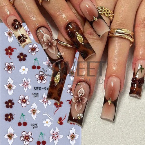 Hibiscus Lily Colorful Petal Floral Textured Matte Nail Art Flowers Decals NH29