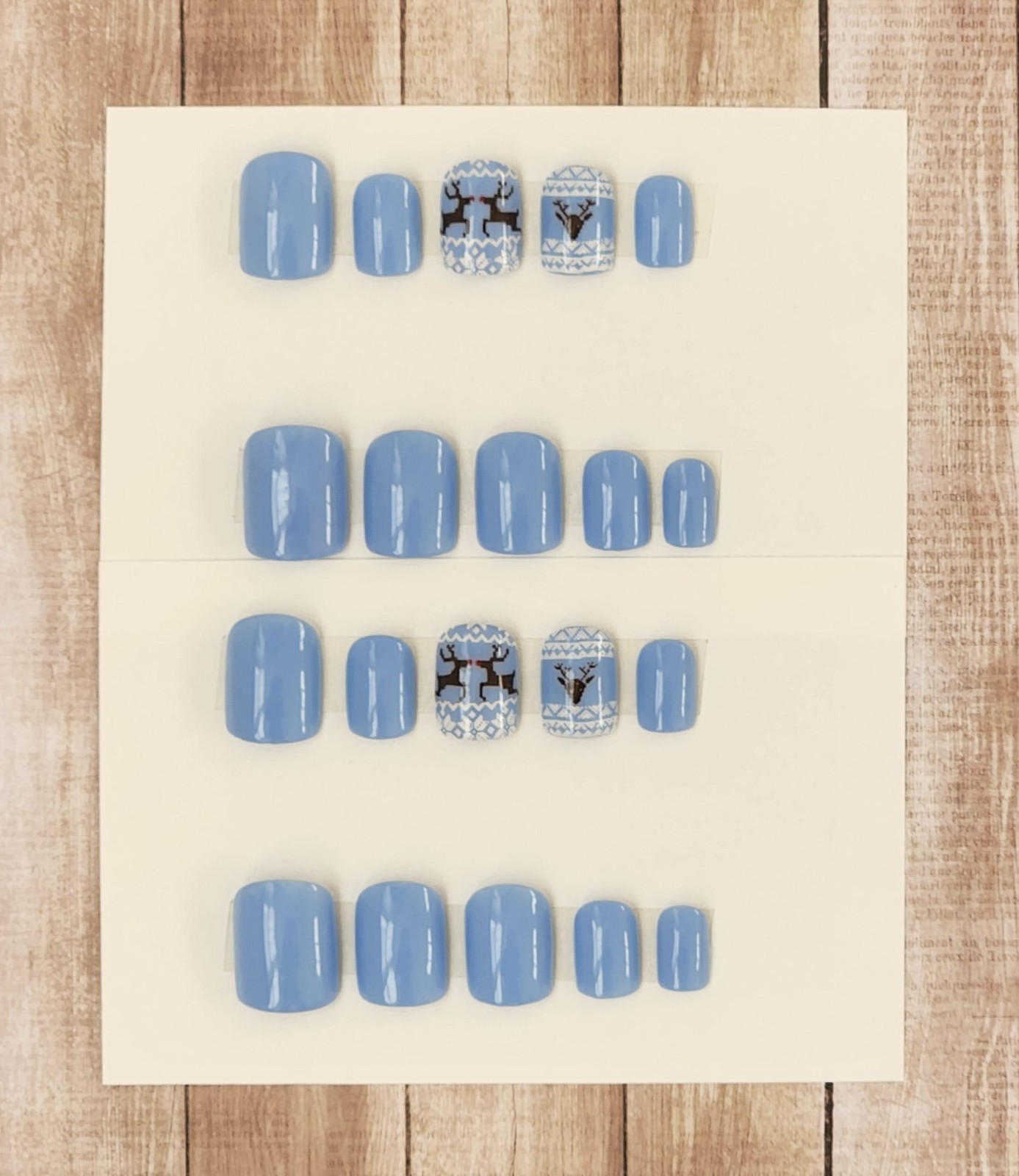 Custom Press On Handmade Gel Nails Blue Deer Sweater Accent Square Short 20 Tips