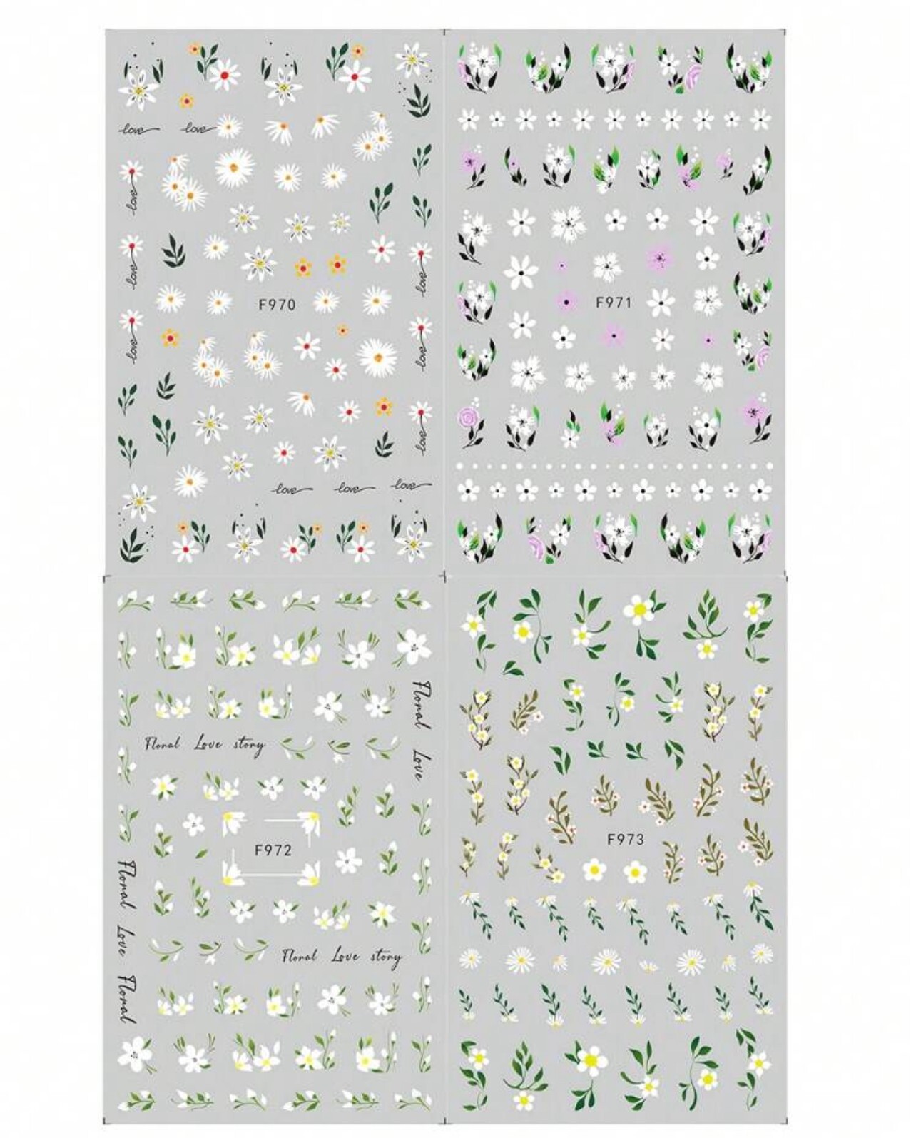 Nail Art Stickers Decals Spring Summer Flowers Floral Daisy Fern Leaf