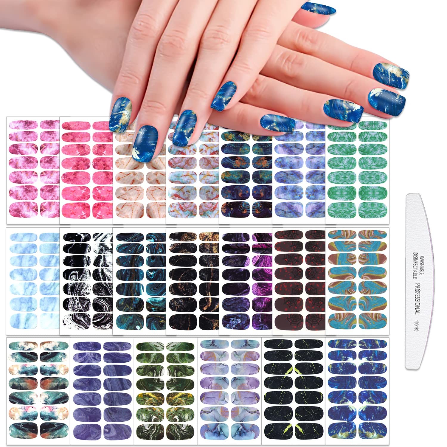 WOKOTO Marble Nail Wraps – 20 Sheets Full Stickers, Gradient Multicolor