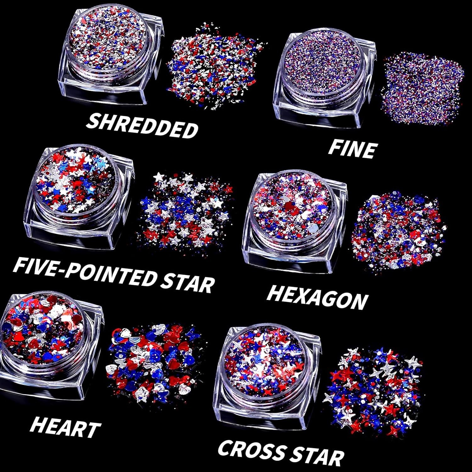 4th of July Hair & Body Glitter Gel – 6 Fun Shapes for Every Celebration