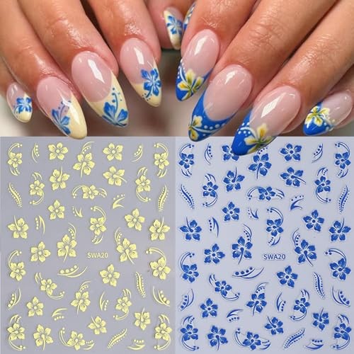 Flower Nail Stickers for Nail Art 12PCS Nail Decals 3D Self Hibiscus Flowers