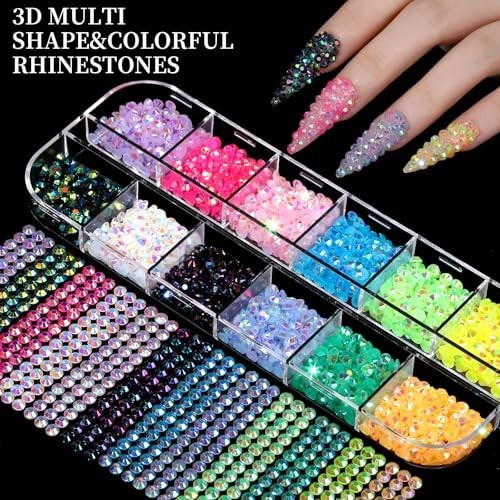 Nail Charms, Nail Rhinestones Kit with 8 Boxes of Nail Gems Multi Shape