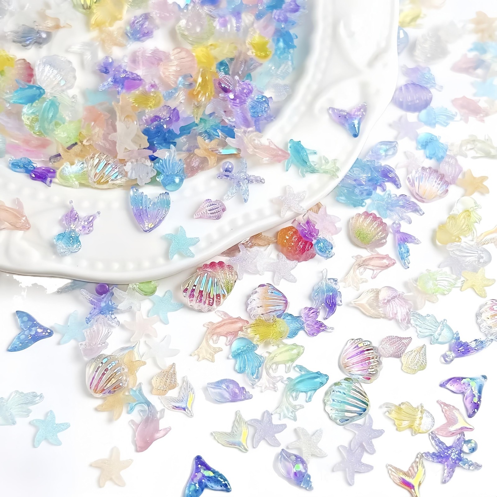 CnSybaris 200PCS Ocean Nail Resin Charms Silver