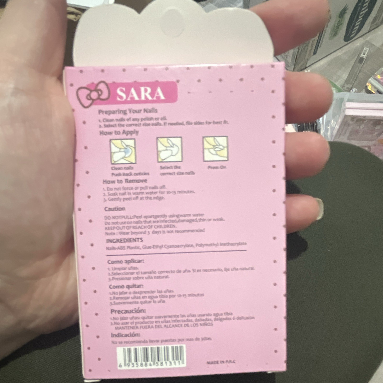 SARA kids Press-On Nails Pre-Glued Cartoon 3D Short Square ABS Purple/Pink/White