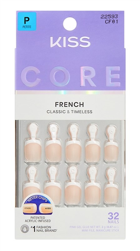 (3 PACK) Kiss Core French Nails Press On 32 Count Petite Perfection