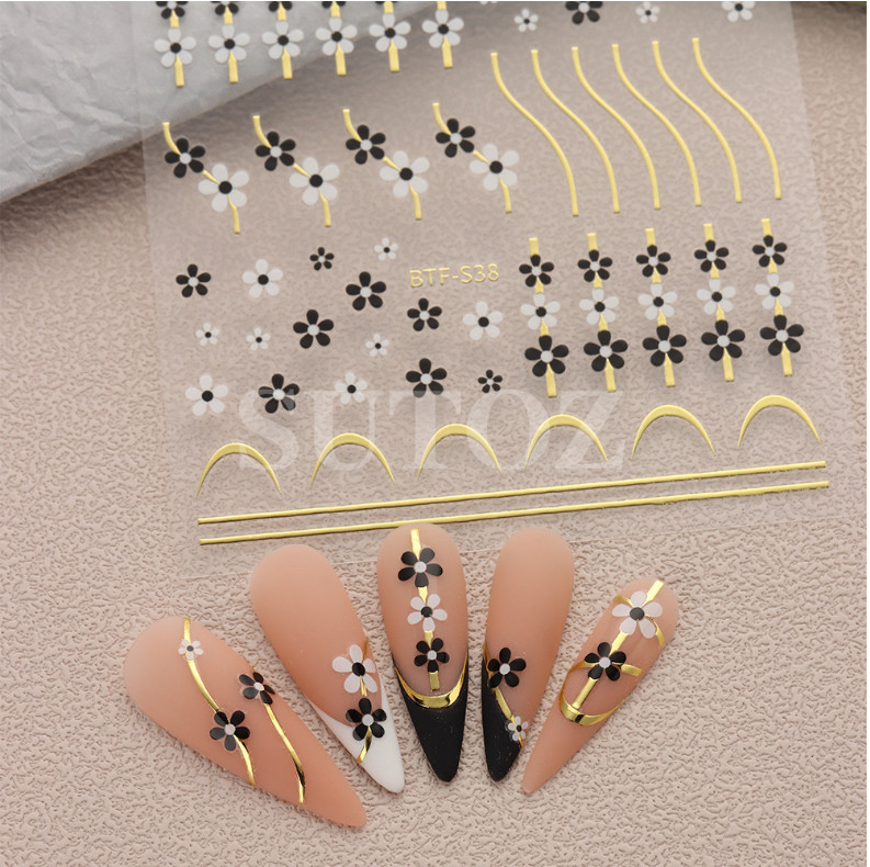 3D Flower Daisy Swirl Line Design Nail Art Stickers,Self Adhesive Geometric NH22