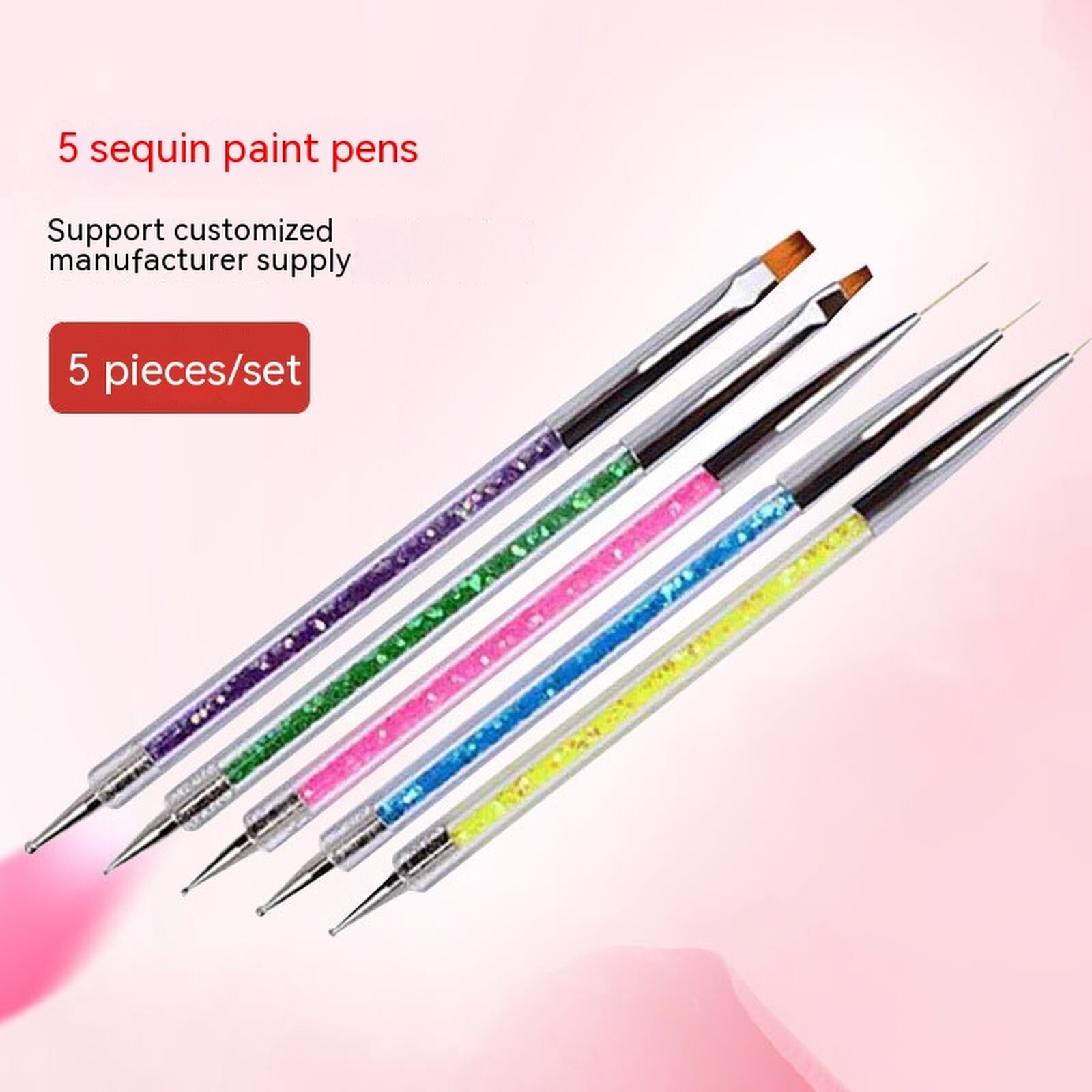 5-Piece Double-Ended Nail Art Pen Set with UV Fluorescent Colors