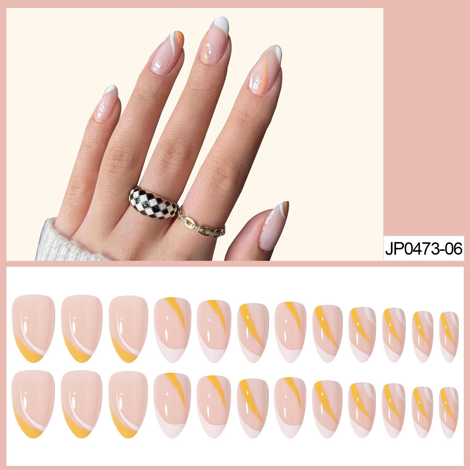24Pcs Press on Nails ~ Mixed Color Almond False Nail Tips French Detachable