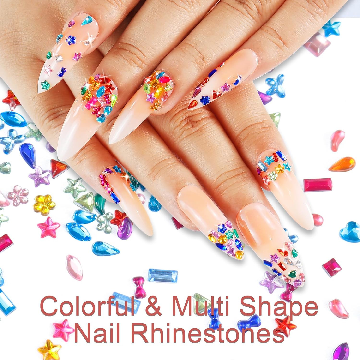 2500PCS Nail Rhinestones, Multi-Shape Colorful Gems for Nail Art | 2-5Mm Mixed S