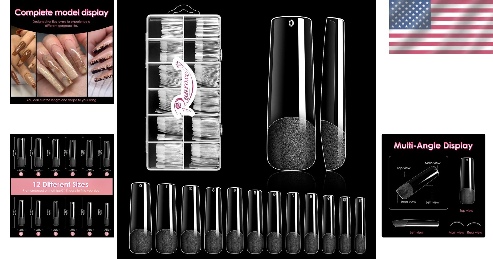 Soft Gel Nail Tips 240PCS Long Straight Half Matte Full Cover 12 Sizes Available
