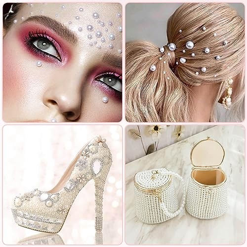1980Pcs Self Adhesive Pearl Stickers, Hair Pearls Stick on Gems Ivory White