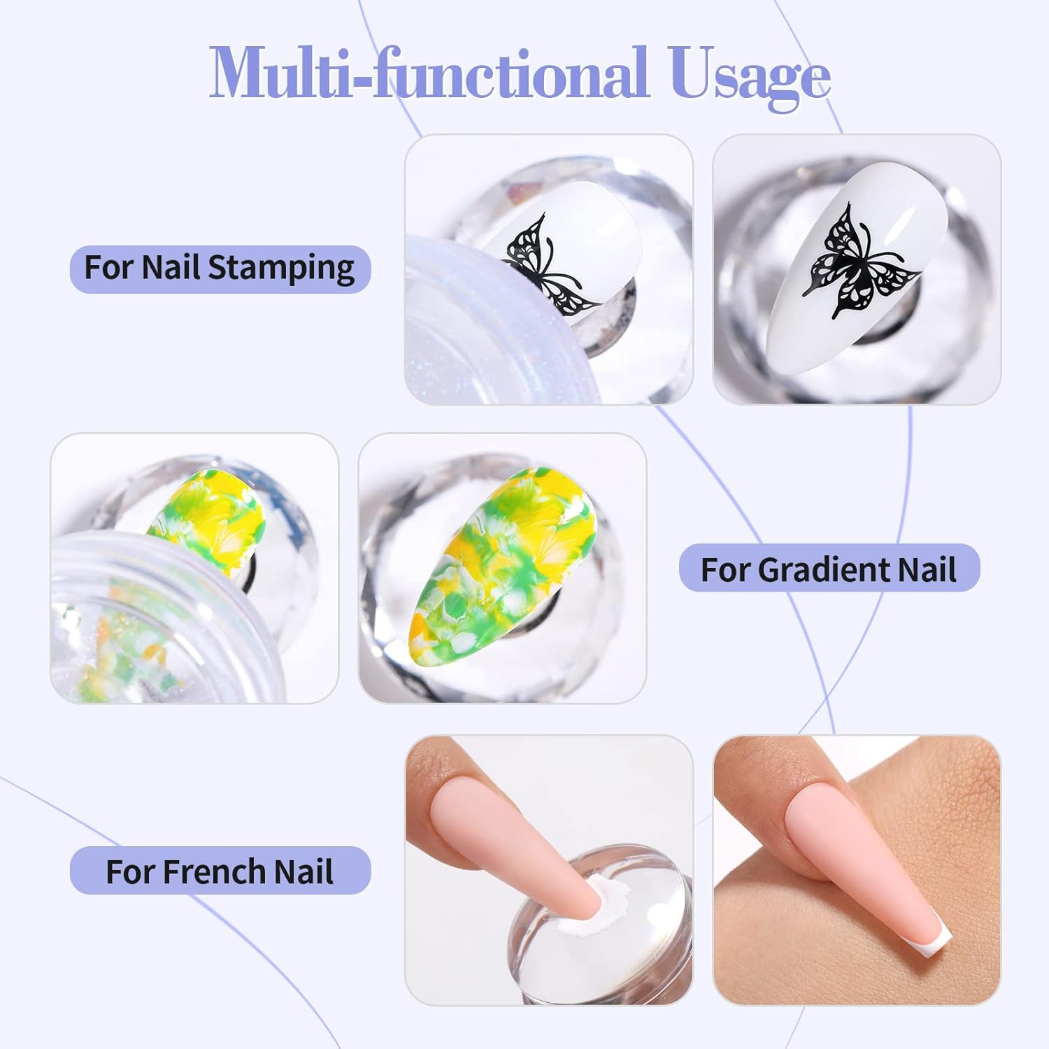 French Tip Nail Stamp, 6PCS Art Stamper with Scrapers, Silicone Stamping Long &