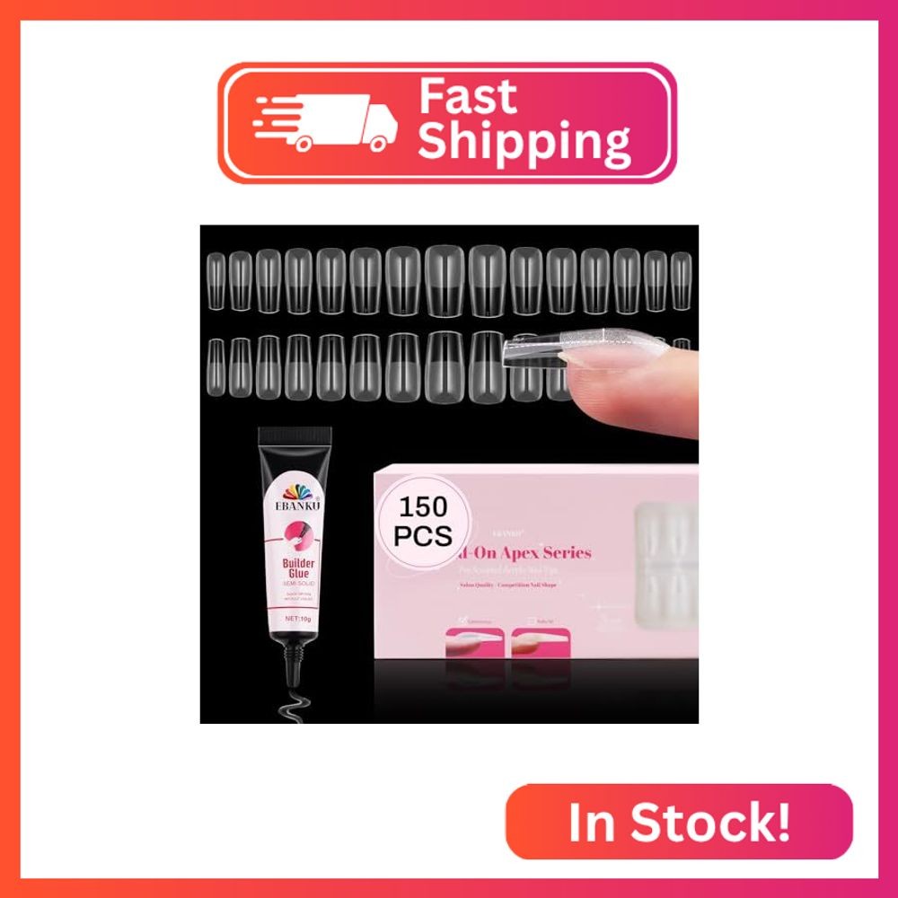 150 PCS Build on Apex Nail Tips, EBANKU Pre-Building Clear Nail Tips