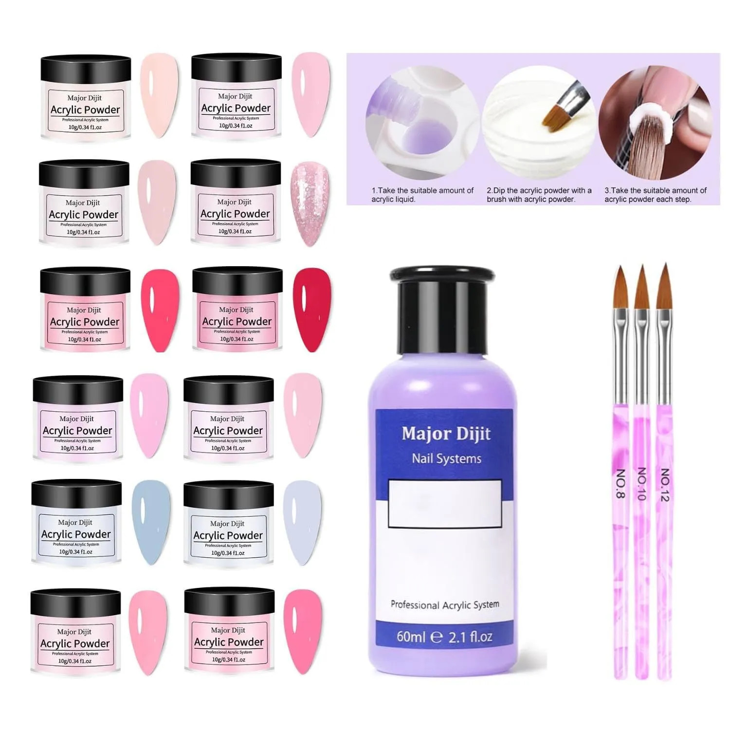 Acrylic Nail Kit with Electric Drill 12 Color Powder Monomer Nail Art Tools Set