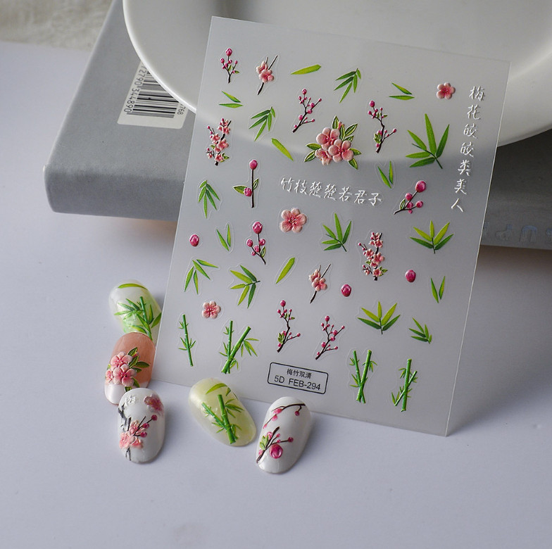 Plum Blossom Flower Bamboo Nail Art Stickers Self Peel Adhesive FEB294 NH23