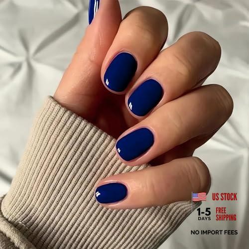 Dark Blue Squoval Nails – Glossy Press on Nails – Solid Color – Short Squoval