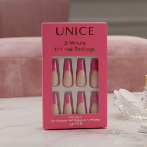 Unice 2-Minute Press On Pink Rebel 24 Pieces DIY Nail Package