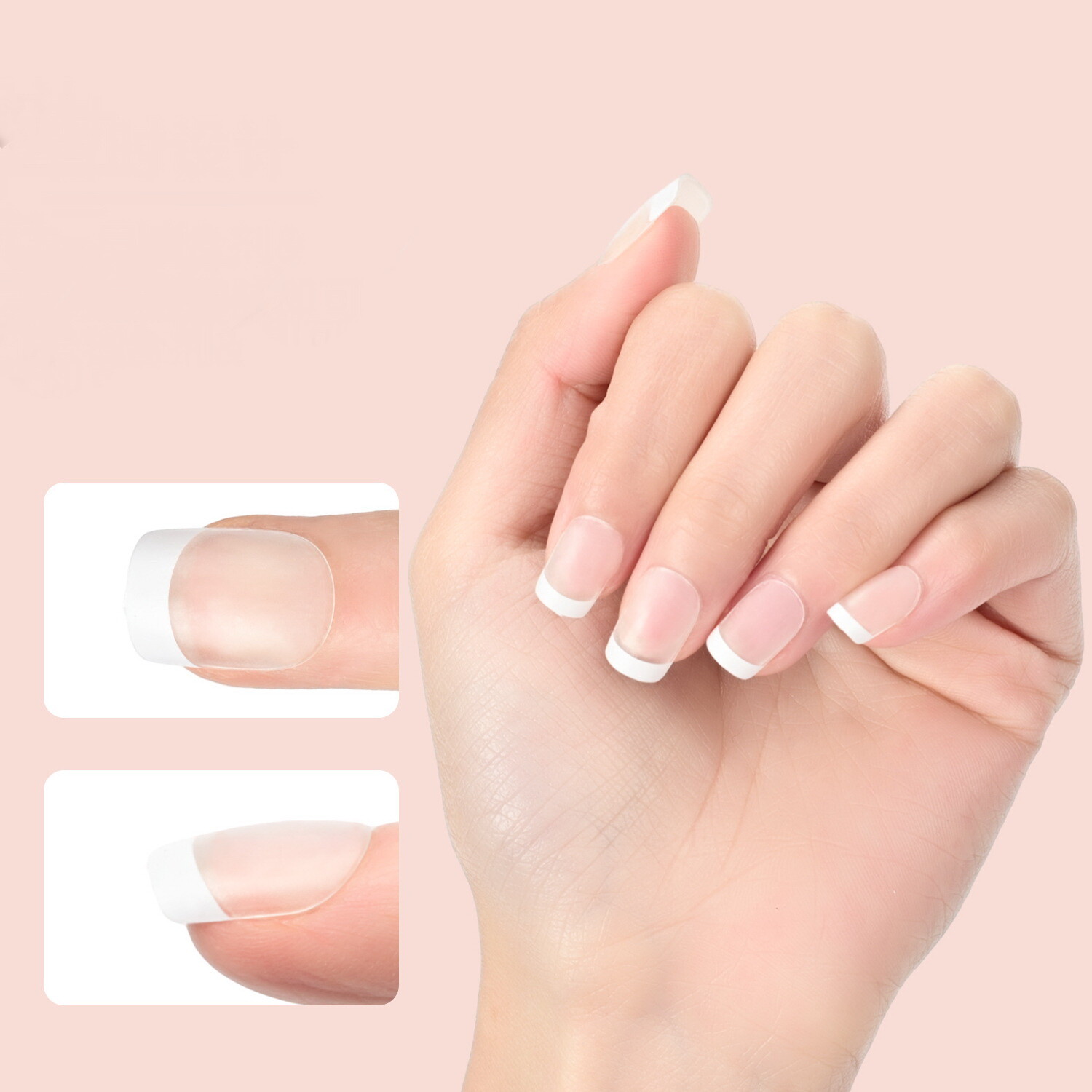 Seamless Clear Semi Frosted Full Cover French Tips Acrylic False Press on Nails