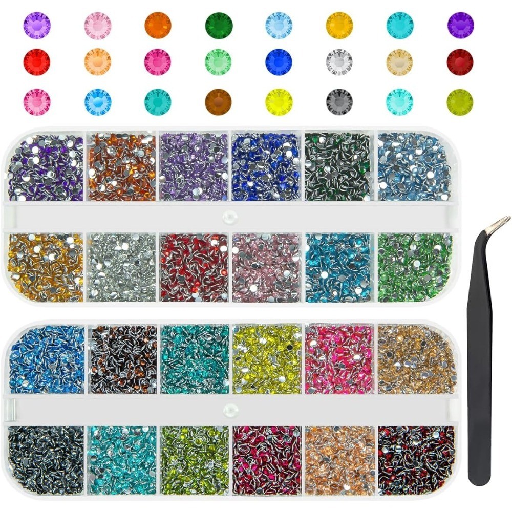 2mm Small Crystal Resin Flatback Rhinestones 24 Colors SS6 Tiny Gems for Nails