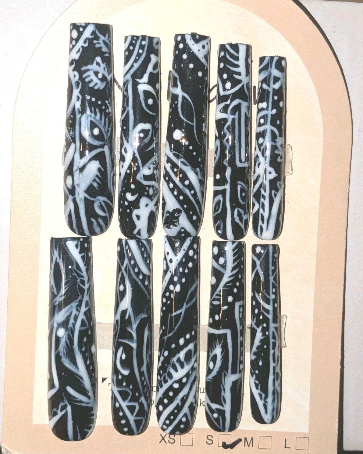 Handmade custom Black Paisley bandanna 10pc 3xl acrylic press on nails Sz Small