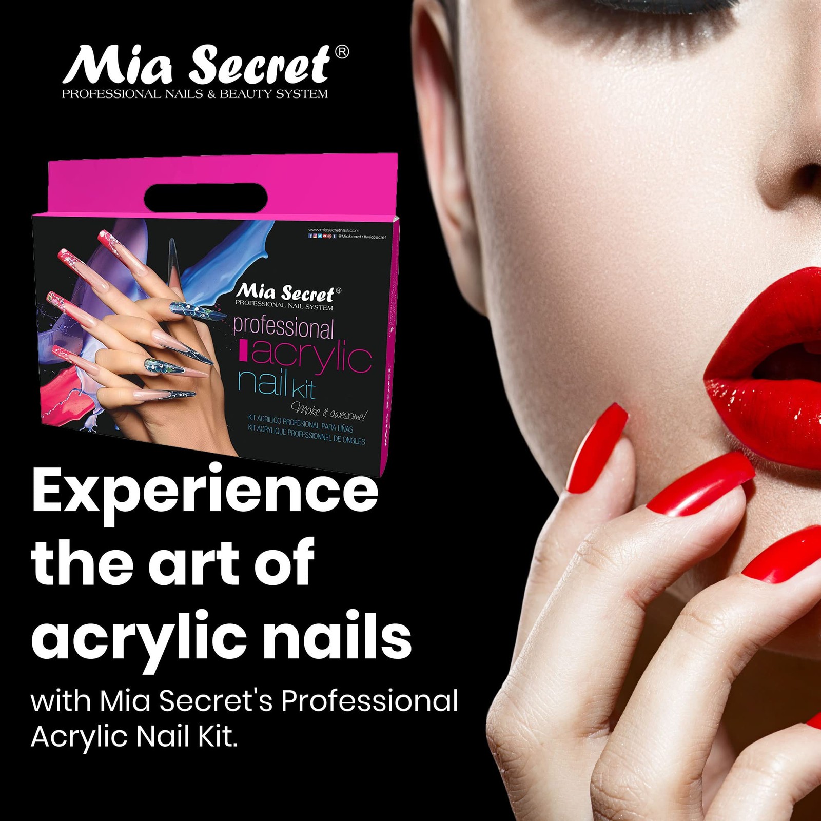 27 Piece Mia Secret Acrylic Nail Set With Monomer Pink White Clear Powders